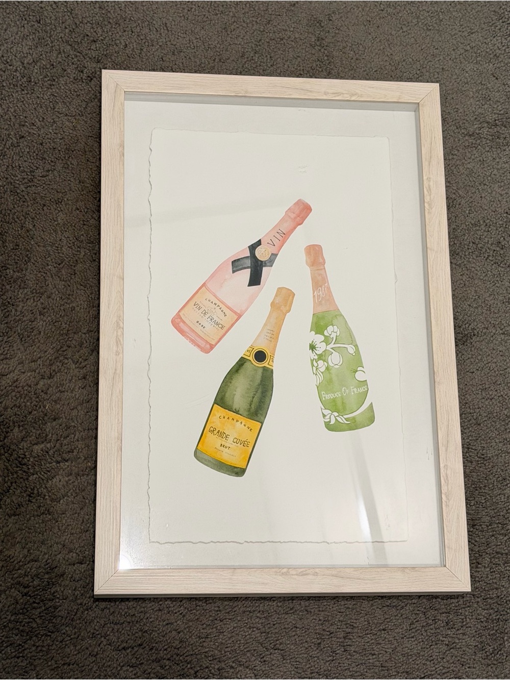 Champagne Bottles Watercolor Print - Pink, Green, Yellow
